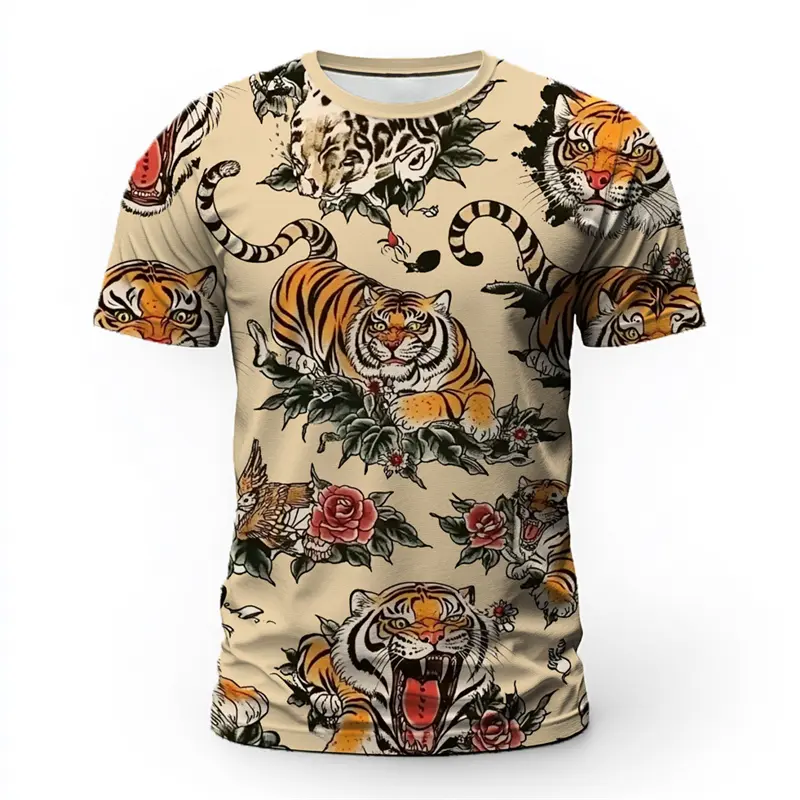 Fashion Tiger Graphic T Shirts For Men Summer Trendy Short Sleeve Streetwear 3D Printed T-shirts Casual Oversized Hip Hop Tees