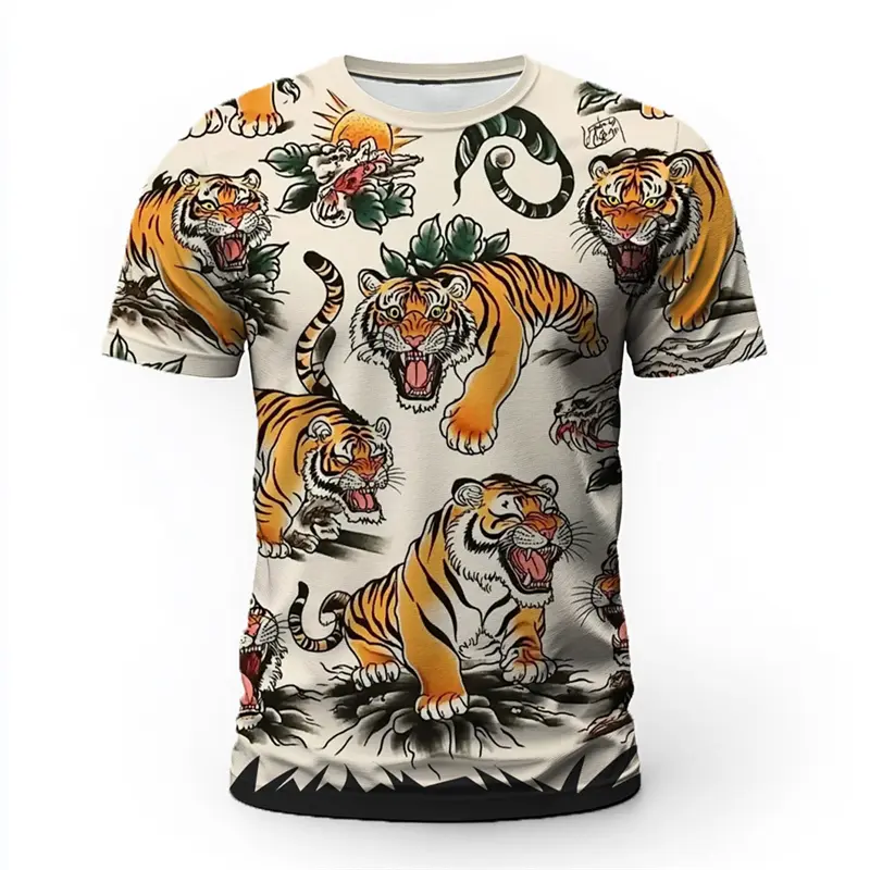 Fashion Tiger Graphic T Shirts For Men Summer Trendy Short Sleeve Streetwear 3D Printed T-shirts Casual Oversized Hip Hop Tees