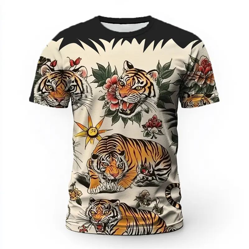 Fashion Tiger Graphic T Shirts For Men Summer Trendy Short Sleeve Streetwear 3D Printed T-shirts Casual Oversized Hip Hop Tees