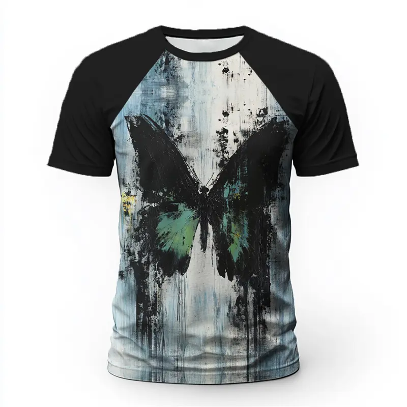 Ink Style Butterfly And Bamboo Pattern T-shirt Summer Fashion Artistic Style 3D Printed T Shirts Casual Streetwear Oversized Tee