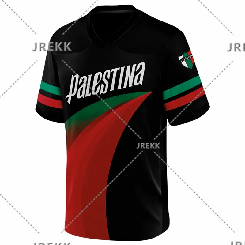 Fashion Palestine Flag Football Jersey For Men Summer Trend National Emblem 3D Printed T Shirts Loose Streetwear V Neck Tees