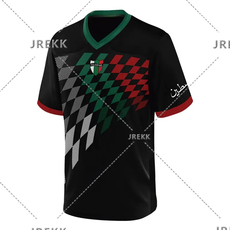 Fashion Palestine Flag Football Jersey For Men Summer Trend National Emblem 3D Printed T Shirts Loose Streetwear V Neck Tees