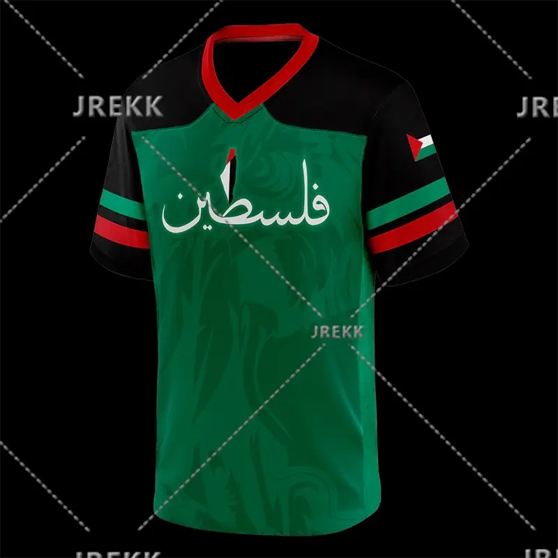 Fashion Palestine Flag Football Jersey For Men Summer Trend National Emblem 3D Printed T Shirts Loose Streetwear V Neck Tees