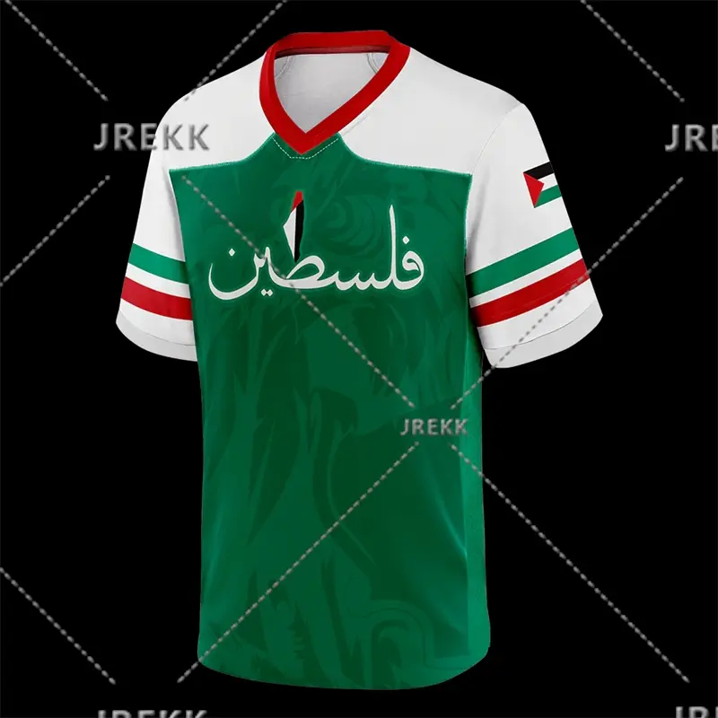 Fashion Palestine Flag Football Jersey For Men Summer Trend National Emblem 3D Printed T Shirts Loose Streetwear V Neck Tees