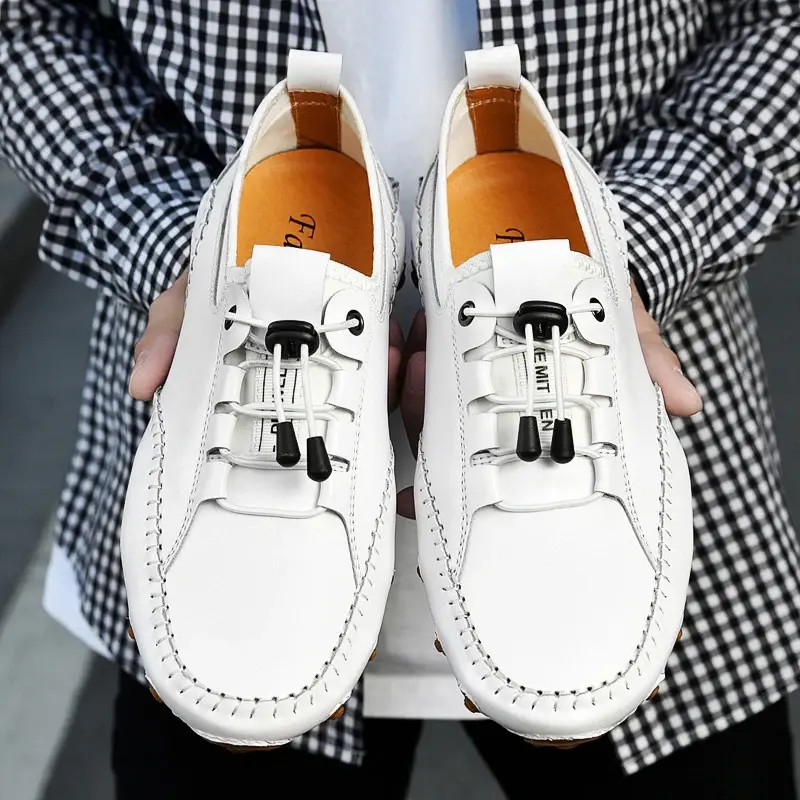 Men's Casual Shoes Cow Leather White Sneakers Outdoor Shoes Men Loafers Vintage Slip On Designer Flats Leisure Plus Size 38-47