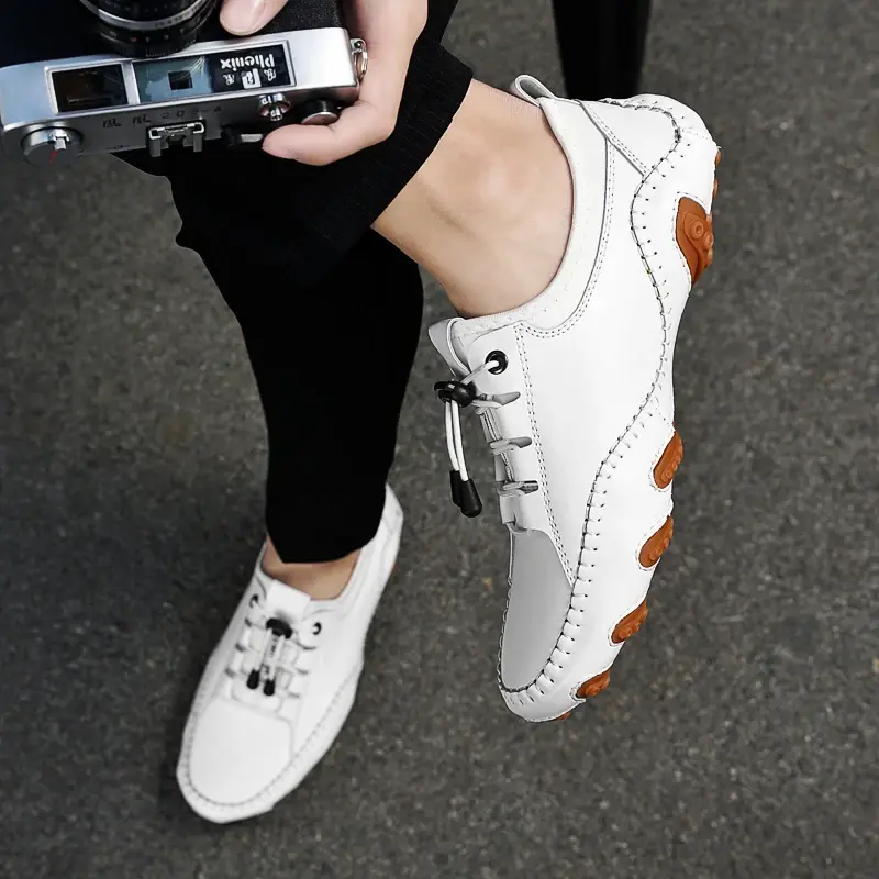 Men's Casual Shoes Cow Leather White Sneakers Outdoor Shoes Men Loafers Vintage Slip On Designer Flats Leisure Plus Size 38-47