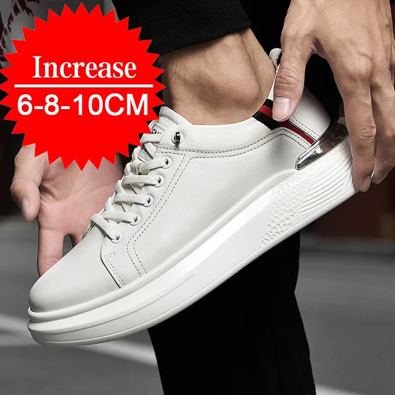 2024 Men's Genuine Leather Sneakers Elevator Shoes Invisible Breathable Heightening Shoes 8/10cm Men's Casual Fashion Sneakers