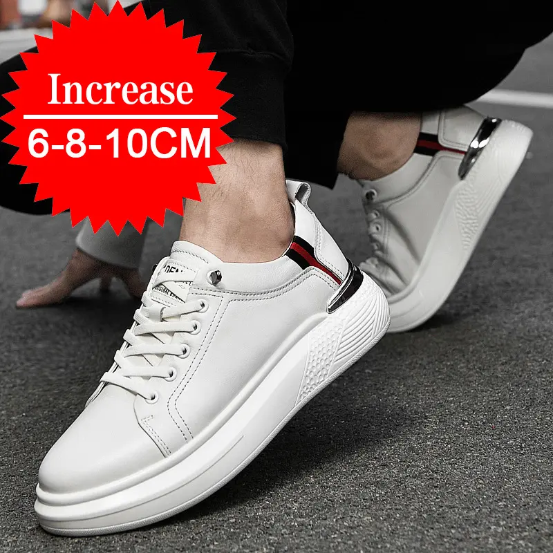 2024 Men's Genuine Leather Sneakers Elevator Shoes Invisible Breathable Heightening Shoes 8/10cm Men's Casual Fashion Sneakers