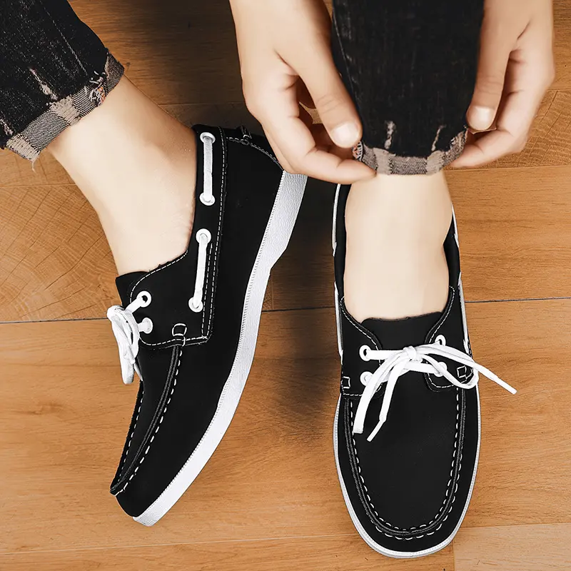 Lace-Up Fashion Men Loafers Slip on Flats Male Classic Boat Shoes Leather Hot Sale Men's Leisure Walk Men Wedding Dress Shoes