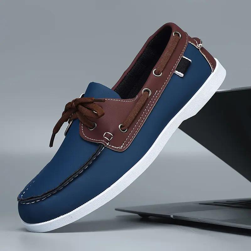 Lace-Up Fashion Men Loafers Slip on Flats Male Classic Boat Shoes Leather Hot Sale Men's Leisure Walk Men Wedding Dress Shoes