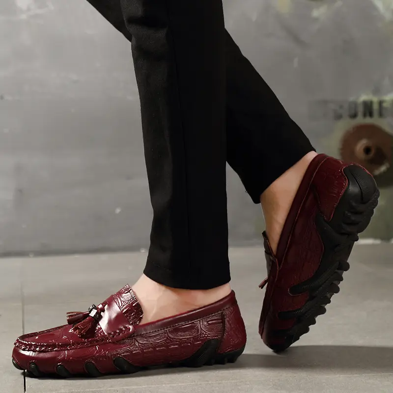 Men Genuine Leather Business Shoes Crocodile Pattern Loafers Fashion Moccasins Male Driving Flats Comfy Slip-On Man Casual Shoes