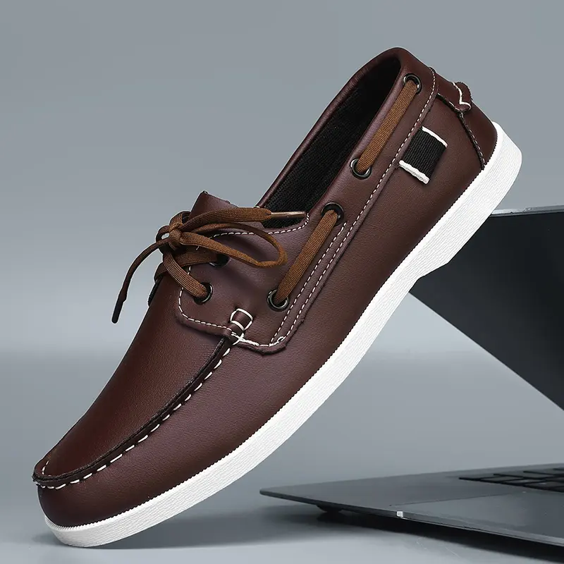 Lace-Up Fashion Men Loafers Slip on Flats Male Classic Boat Shoes Leather Hot Sale Men's Leisure Walk Men Wedding Dress Shoes