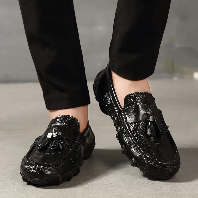 Men Genuine Leather Business Shoes Crocodile Pattern Loafers Fashion Moccasins Male Driving Flats Comfy Slip-On Man Casual Shoes