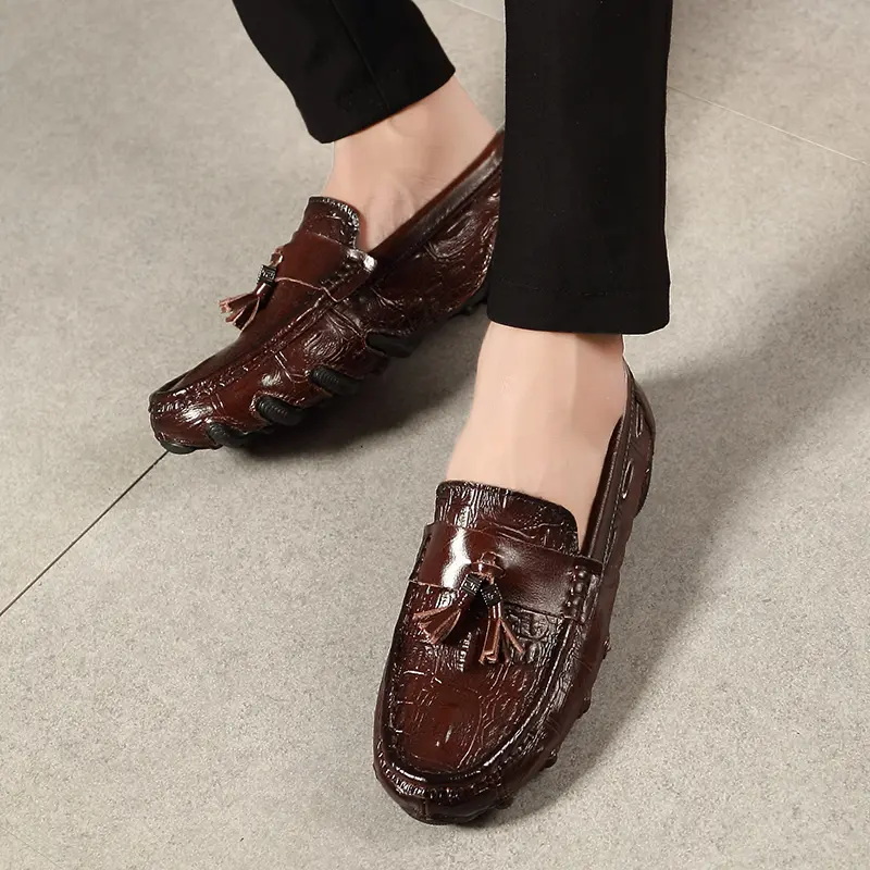 Men Genuine Leather Business Shoes Crocodile Pattern Loafers Fashion Moccasins Male Driving Flats Comfy Slip-On Man Casual Shoes