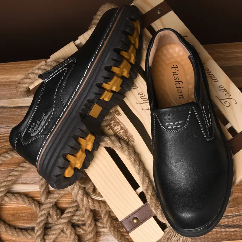 Vintage Style Men Genuine Leather Loafers Soft Rubber Man Casual Shoes Non-Slip Leisure Walk Footwear Classic Outdoor Drive Shoe