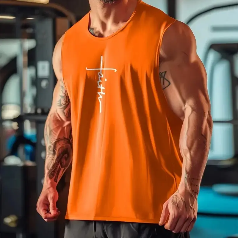 Simple Faith Letters Graphic Sports Vest For Men Fashion Trend Fitness 3D Printed Tank Tops Loose Breathable Quick Dry Gym Tops