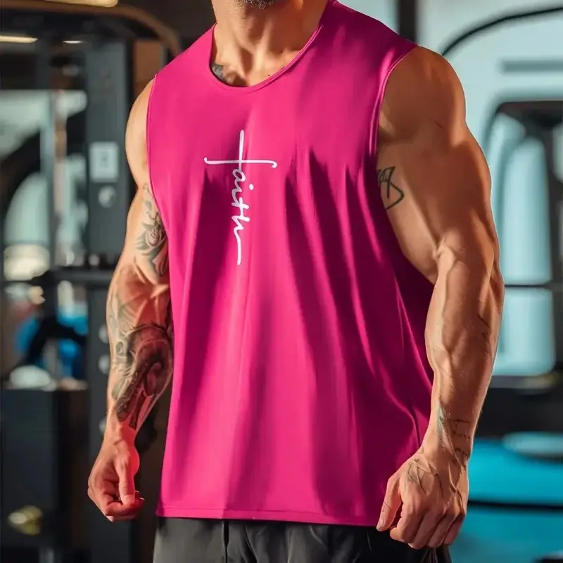 Simple Faith Letters Graphic Sports Vest For Men Fashion Trend Fitness 3D Printed Tank Tops Loose Breathable Quick Dry Gym Tops