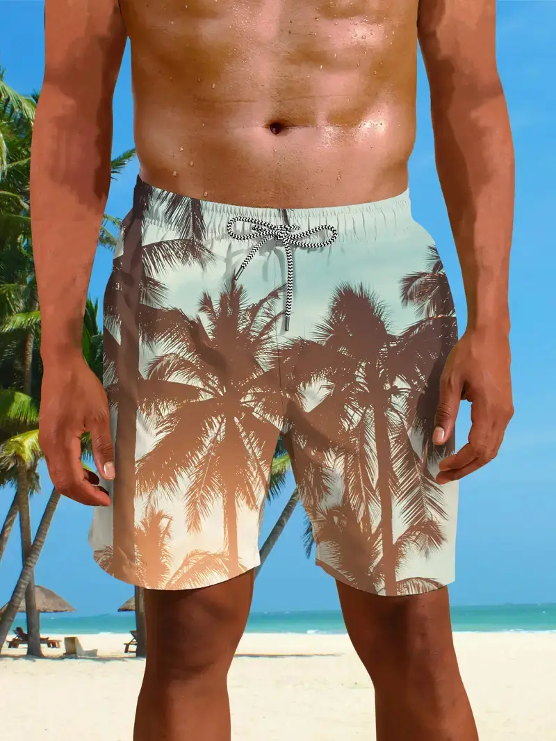 Coconut Tree Graphic Swimwear Shorts Fashion Summer Beach Vacation 3D Printed Mens Short Pants Loose Breathable Beach Shorts