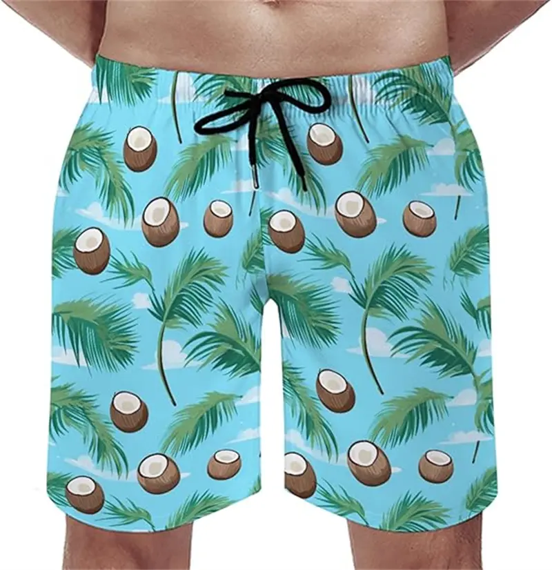Coconut Tree Graphic Swimwear Shorts Fashion Summer Beach Vacation 3D Printed Mens Short Pants Loose Breathable Beach Shorts