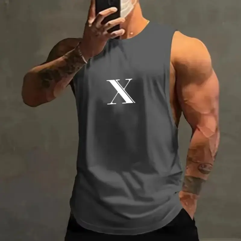 Simple Trendy X Letters Graphic Tank Tops For Men Summer Fashion Hip Hop 3D Printed Fitness Vest Cool Streetwear Oversized Tops