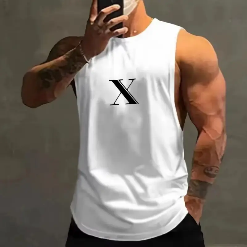 Simple Trendy X Letters Graphic Tank Tops For Men Summer Fashion Hip Hop 3D Printed Fitness Vest Cool Streetwear Oversized Tops