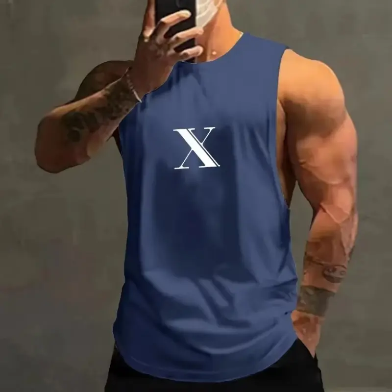 Simple Trendy X Letters Graphic Tank Tops For Men Summer Fashion Hip Hop 3D Printed Fitness Vest Cool Streetwear Oversized Tops
