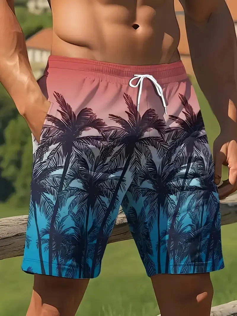 Coconut Tree Graphic Swimwear Shorts Fashion Summer Beach Vacation 3D Printed Mens Short Pants Loose Breathable Beach Shorts