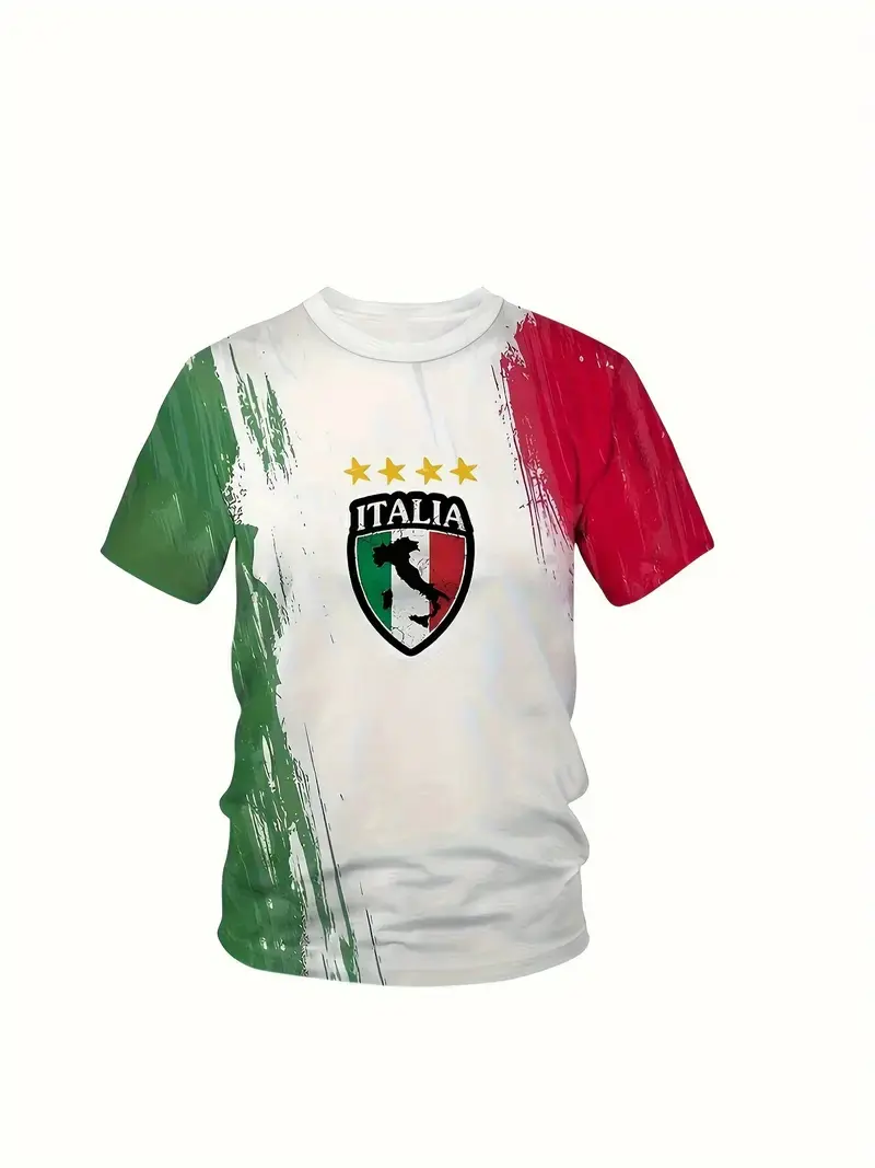 Fashion Italian Flag Graphic Football Jersey For Men Summer Trendy Sports Running 3D Printed T-shirts Loose Breathable Tees Tops