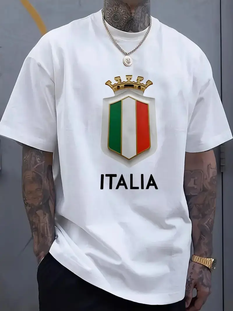 Fashion Italian Flag Graphic Football Jersey For Men Summer Trendy Sports Running 3D Printed T-shirts Loose Breathable Tees Tops