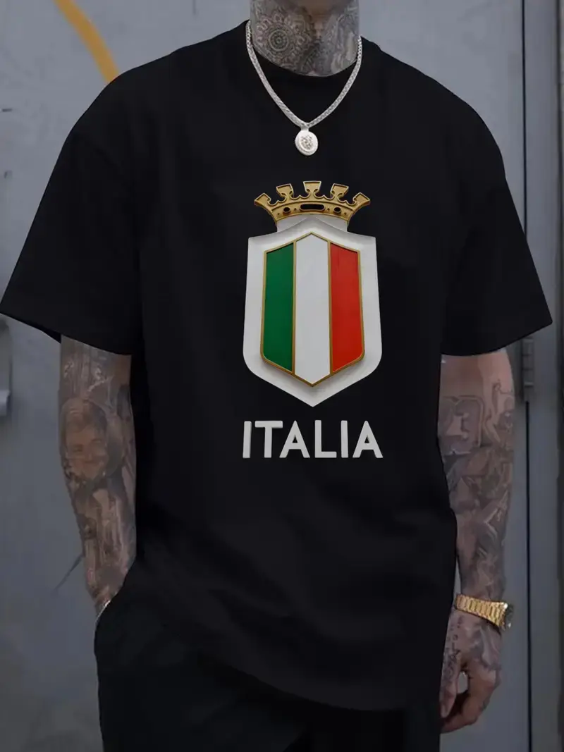 Fashion Italian Flag Graphic Football Jersey For Men Summer Trendy Sports Running 3D Printed T-shirts Loose Breathable Tees Tops
