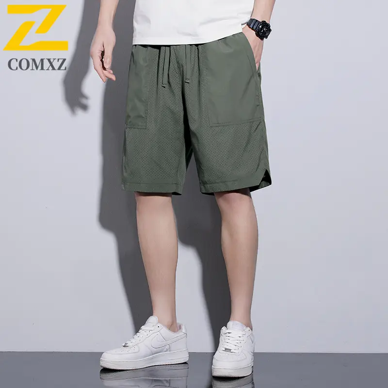2025 New Men Sports Shorts Ice Silk Lightweight Quick Drying Breathable Sports Shorts Elastic Waist Outdoor Beach Surfing Shorts