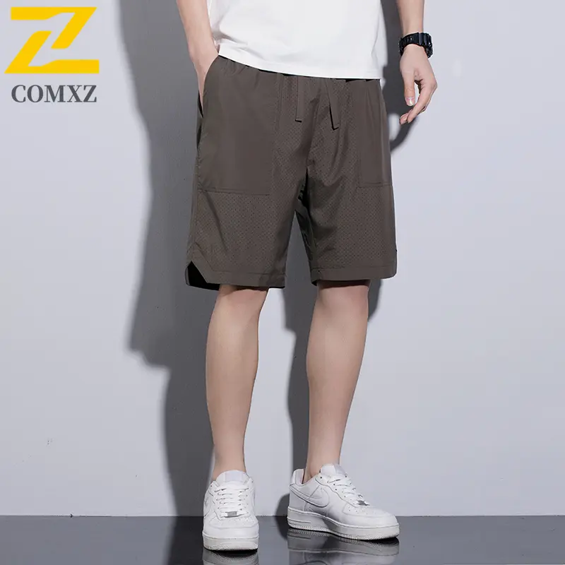 2025 New Men Sports Shorts Ice Silk Lightweight Quick Drying Breathable Sports Shorts Elastic Waist Outdoor Beach Surfing Shorts