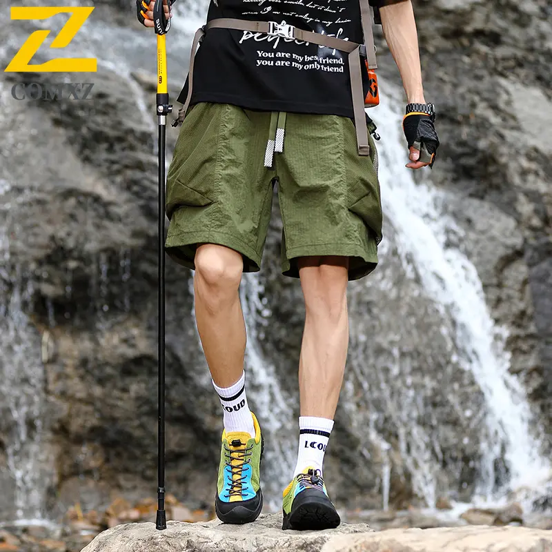 2025 New Men's Shorts Quick Drying Breathable Lightweight Large Pocket Sports Shorts Elastic Waist Outdoor Camping Hiking Shorts