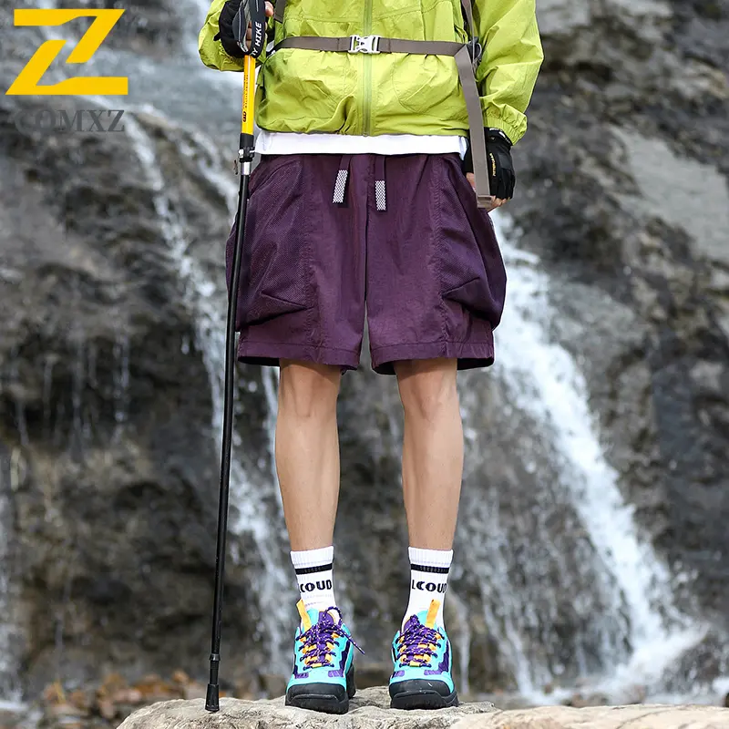 2025 New Men's Shorts Quick Drying Breathable Lightweight Large Pocket Sports Shorts Elastic Waist Outdoor Camping Hiking Shorts