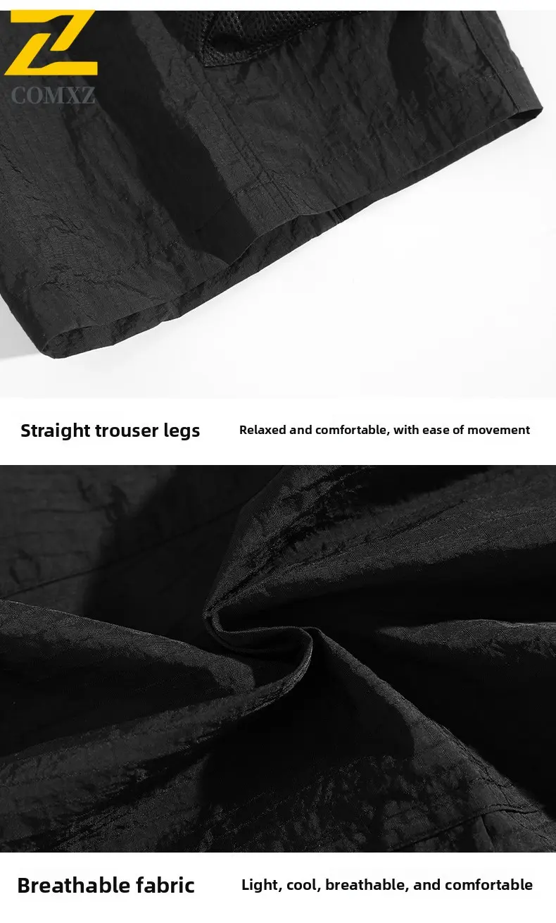 2025 New Men's Shorts Quick Drying Breathable Lightweight Large Pocket Sports Shorts Elastic Waist Outdoor Camping Hiking Shorts