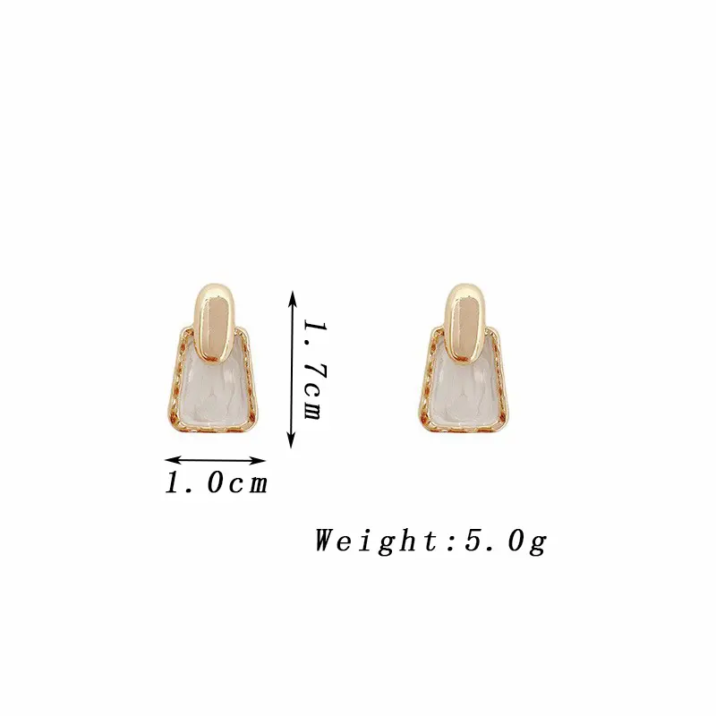 Golden Metal Geometry Square Drop Earrings for Women Fashion White Enamel Oil Dangle Earrings Party Sweet Small Jewelry Gift