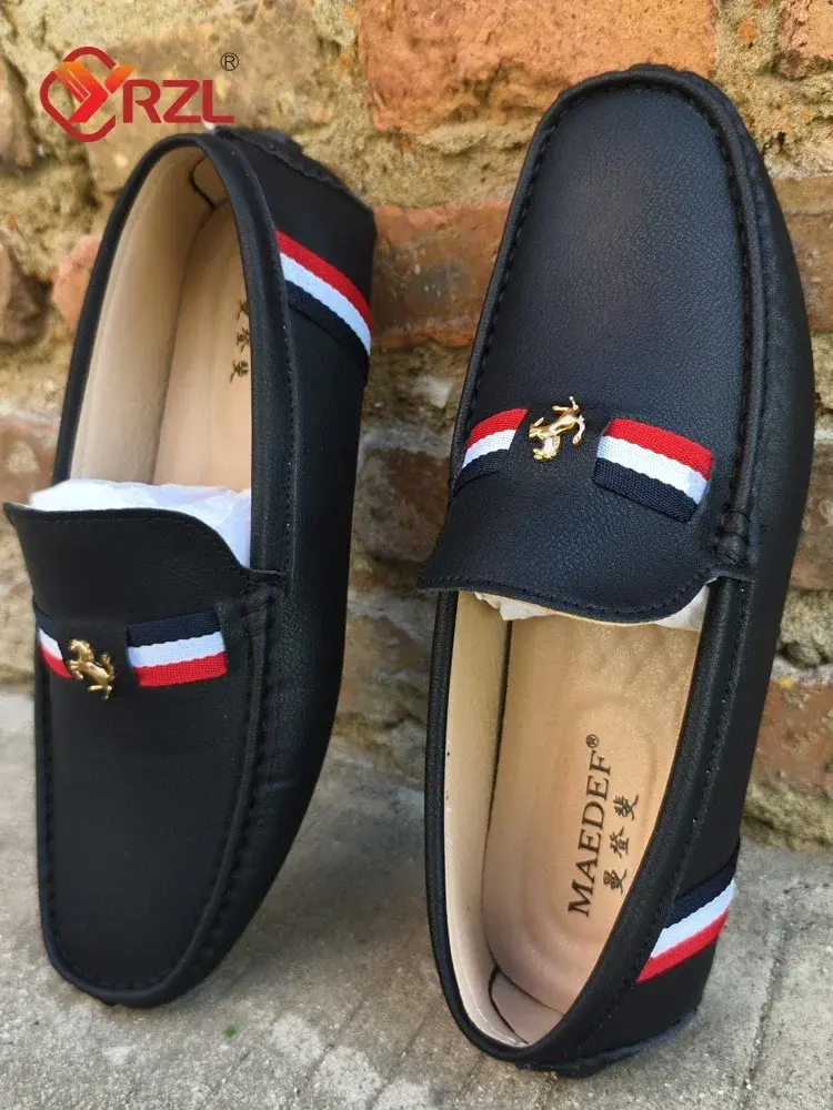 YRZL White Loafers Mens Black PU Leather Loafers for Man Casual Slip on Moccasins Men Comfy Moccasin Driving Shoes for Men