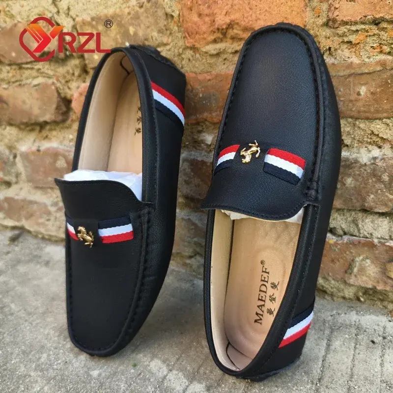 YRZL White Loafers Mens Black PU Leather Loafers for Man Casual Slip on Moccasins Men Comfy Moccasin Driving Shoes for Men