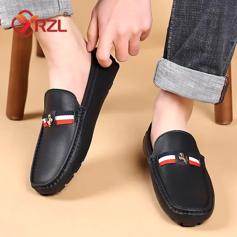 YRZL White Loafers Mens Black PU Leather Loafers for Man Casual Slip on Moccasins Men Comfy Moccasin Driving Shoes for Men