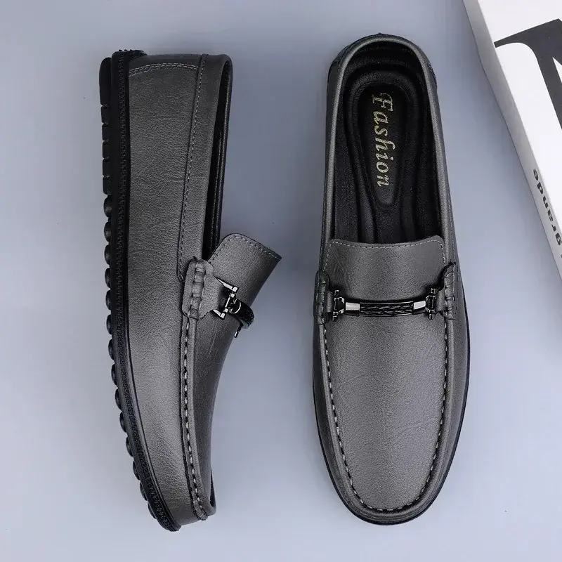 Luxury Mens Genuine Leather Shoes New Casual Shoes Men Blue Business Men Slip-on Shoes All-Match Loafers Handmade Driving Flats