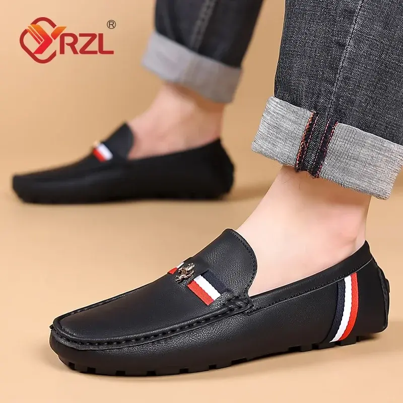 YRZL White Loafers Mens Black PU Leather Loafers for Man Casual Slip on Moccasins Men Comfy Moccasin Driving Shoes for Men
