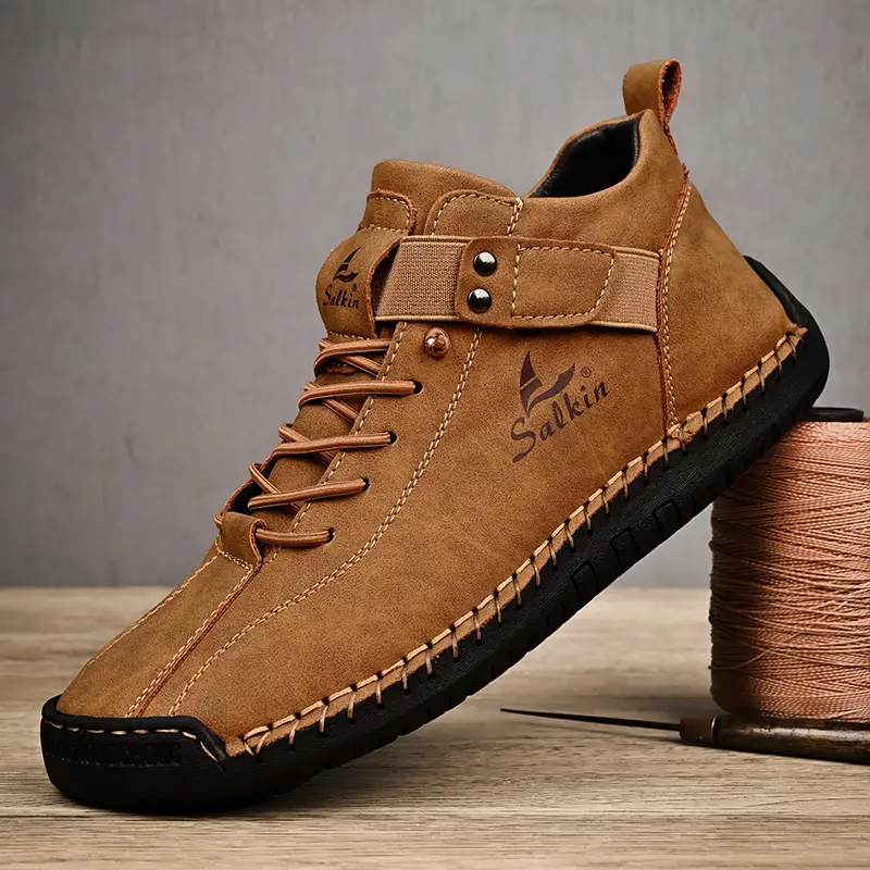 New 2025 Handmade Leather Casual Men Shoes Design Sneakers Man Breathable Leather Shoes Ankle Boots Outdoor Non Slip Walking