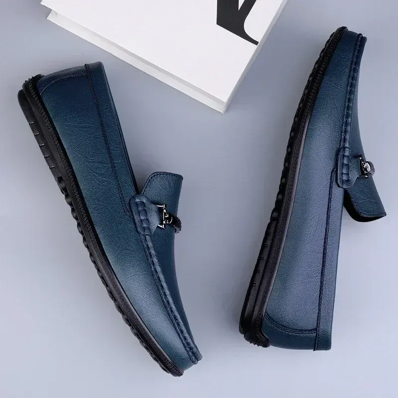 Luxury Mens Genuine Leather Shoes New Casual Shoes Men Blue Business Men Slip-on Shoes All-Match Loafers Handmade Driving Flats