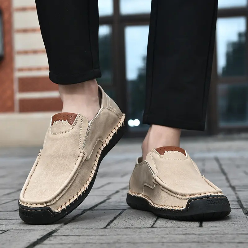 Handmade Leather Men Shoes Casual Comfortable Slip On Loafers Men Leather Shoes Flats Moccasins Walking Shoes Fall Dropshipping