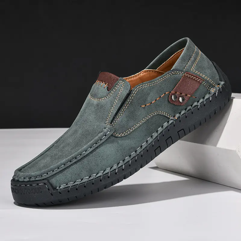 Handmade Leather Men Shoes Casual Comfortable Slip On Loafers Men Leather Shoes Flats Moccasins Walking Shoes Fall Dropshipping