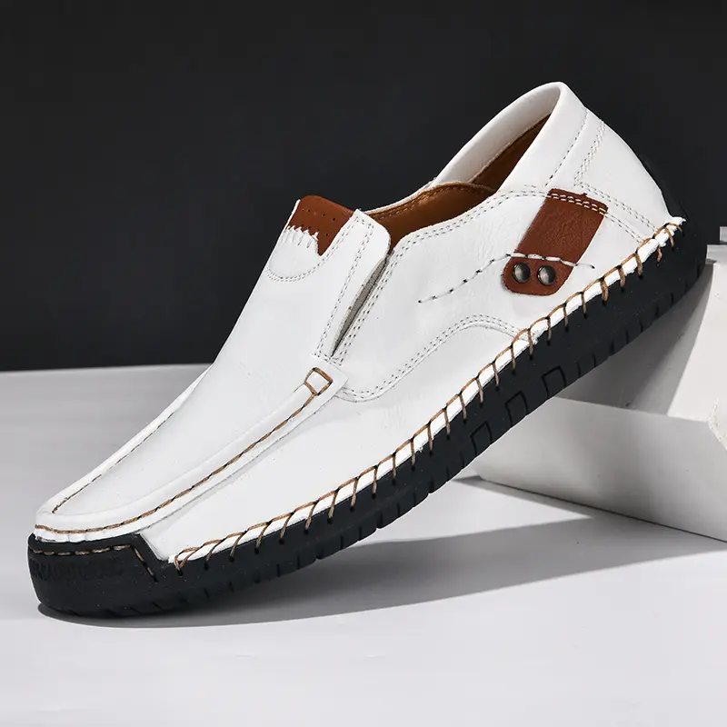 Handmade Leather Men Shoes Casual Comfortable Slip On Loafers Men Leather Shoes Flats Moccasins Walking Shoes Fall Dropshipping