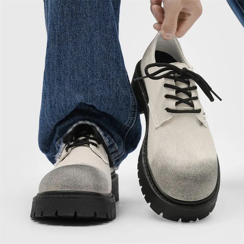 New Mens Derby Shoes British-Style Big Round-Toe Chunky Platform Sneakers Original Breathable Casual Shoes for Streetwear &Daily
