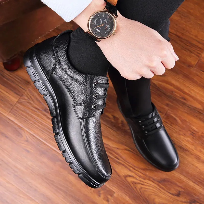 Hot Sale Men Genuine Leather Casual Shoes Soft Sole Lace-up Luxury Brand Middle-aged Old Man Dad Lightweight Loafers Shoes