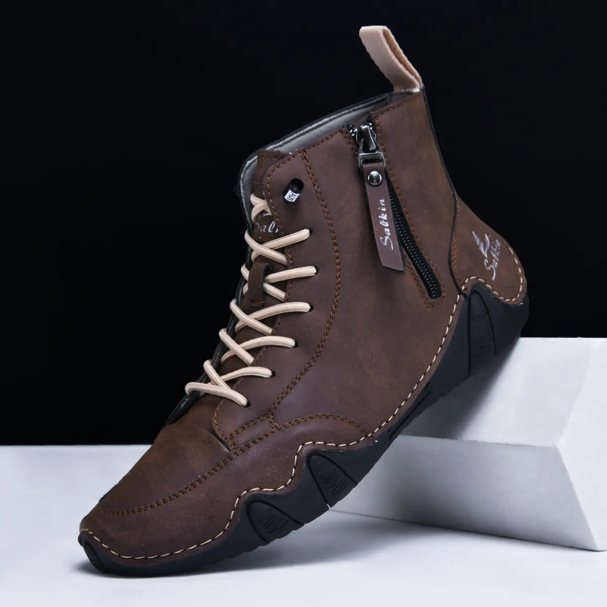 New 2025 Handmade Men's Casual Shoes Sneakers Ankle Boots Leather Side Zipper Comfortable Breathable Anti-Slip Outdoor Walking