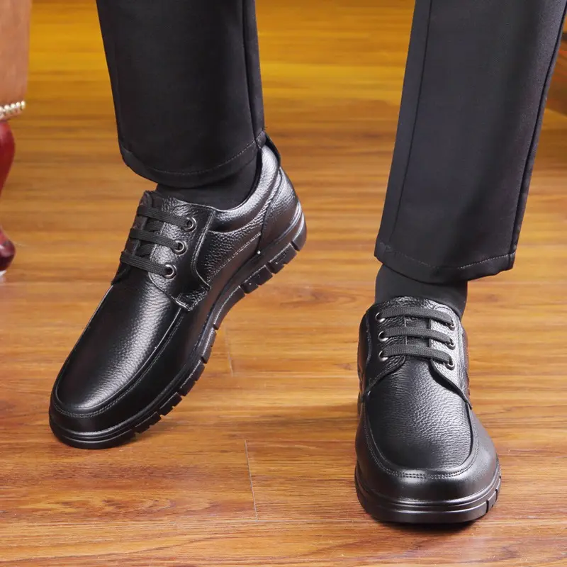 Hot Sale Men Genuine Leather Casual Shoes Soft Sole Lace-up Luxury Brand Middle-aged Old Man Dad Lightweight Loafers Shoes